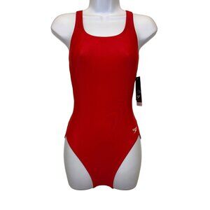 NWT Speedo Pro LT One Piece Swimsuit Womens 26 Solid Red Compression Swimming